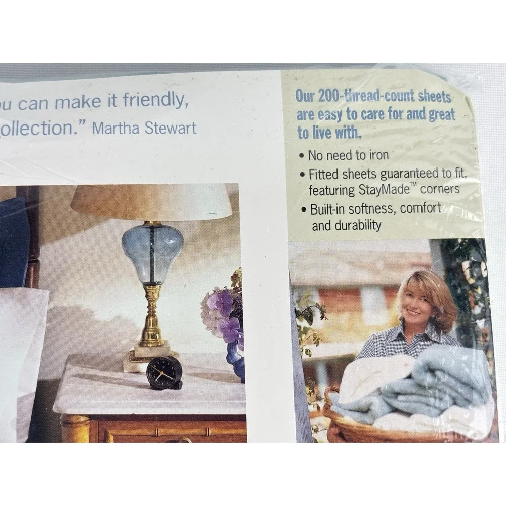 Vintage Martha Stewart Everyday Green Leaf Denim Full Fitted Sheet 1997 NOS